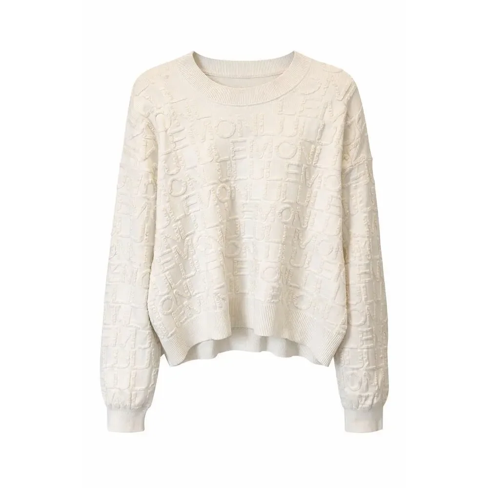 Lululemon Cotton Blend Jacquard Crewneck Sweater Light Ivory - Size XL Oversized